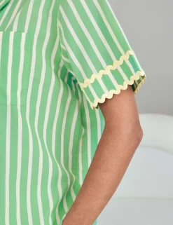 Cotton Rich Embroidered Tropical Palm Stripe Short Pyjama Set
