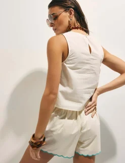 Cotton Rich Embroidered Vest Top
