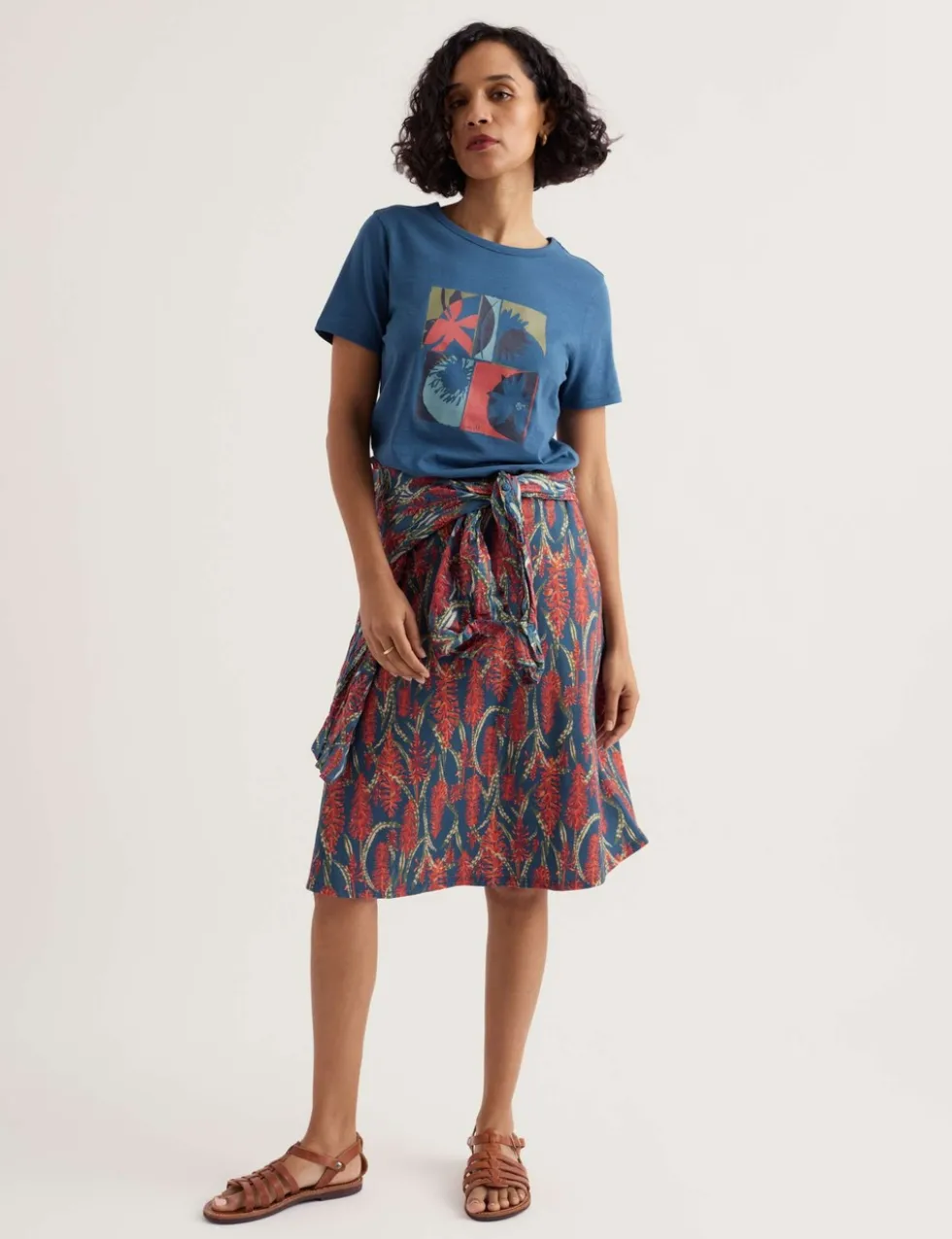 Cotton Rich Floral Knee Length A-Line Skirt