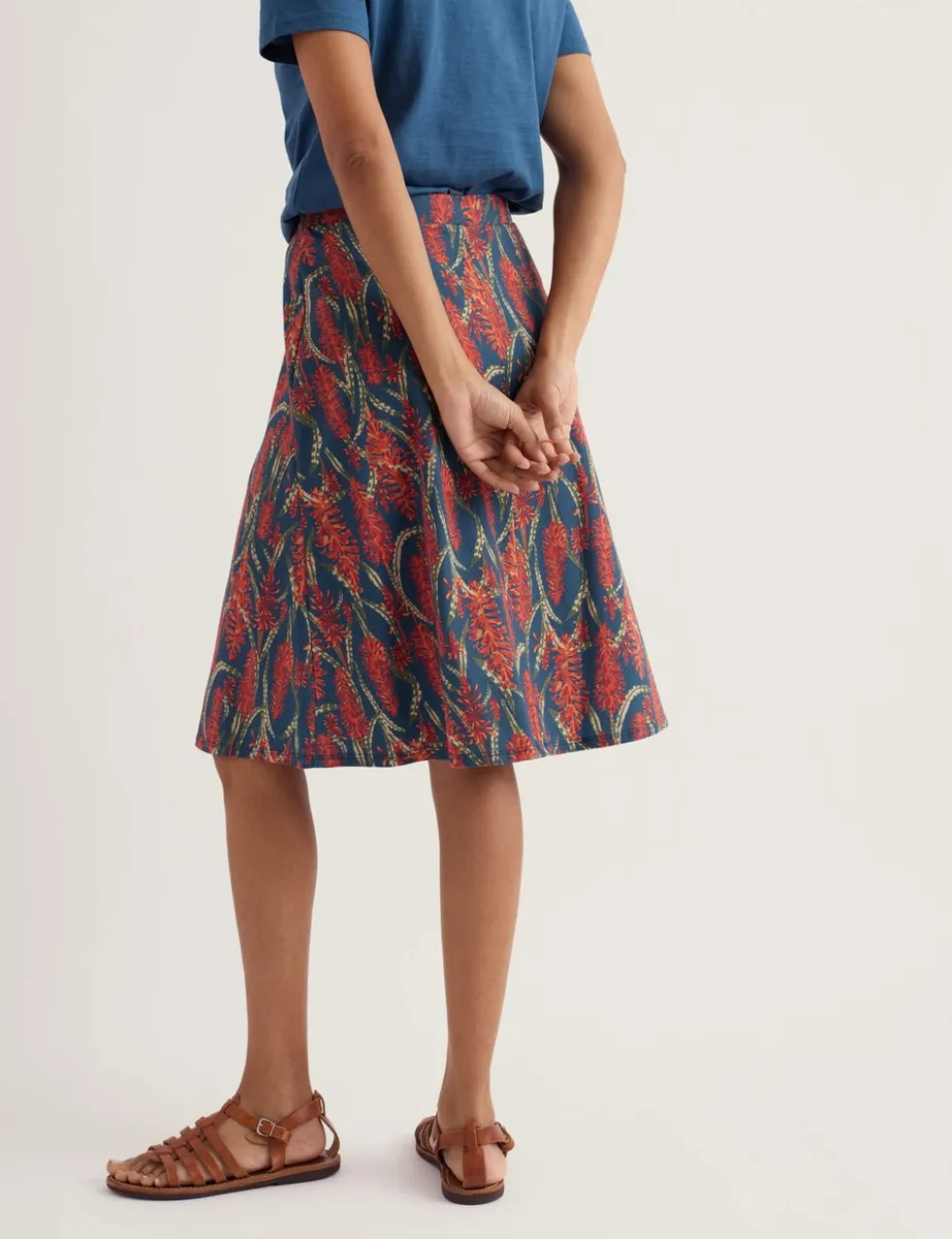 Cotton Rich Floral Knee Length A-Line Skirt