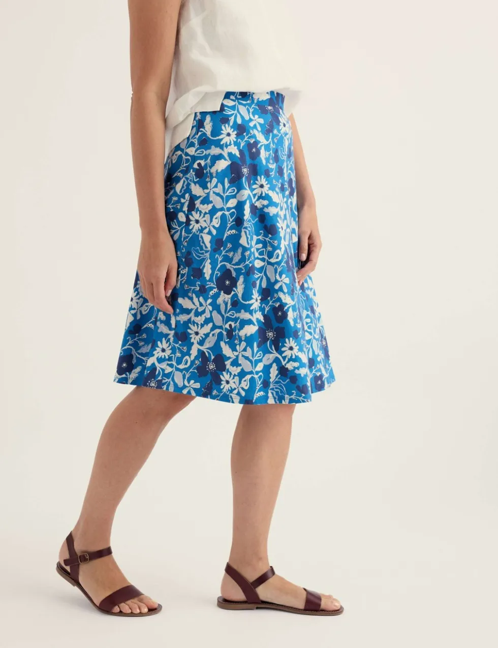 Cotton Rich Floral Knee Length A-Line Skirt