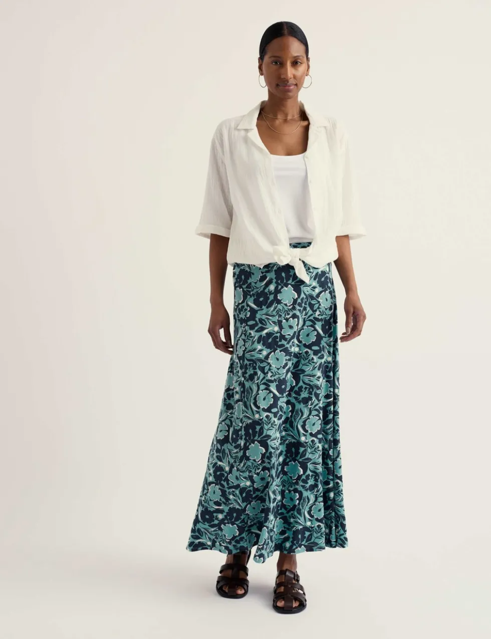 Cotton Rich Floral Midaxi A-Line Skirt