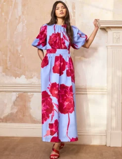 Cotton Rich Floral Midaxi Waisted Dress