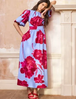 Cotton Rich Floral Midaxi Waisted Dress