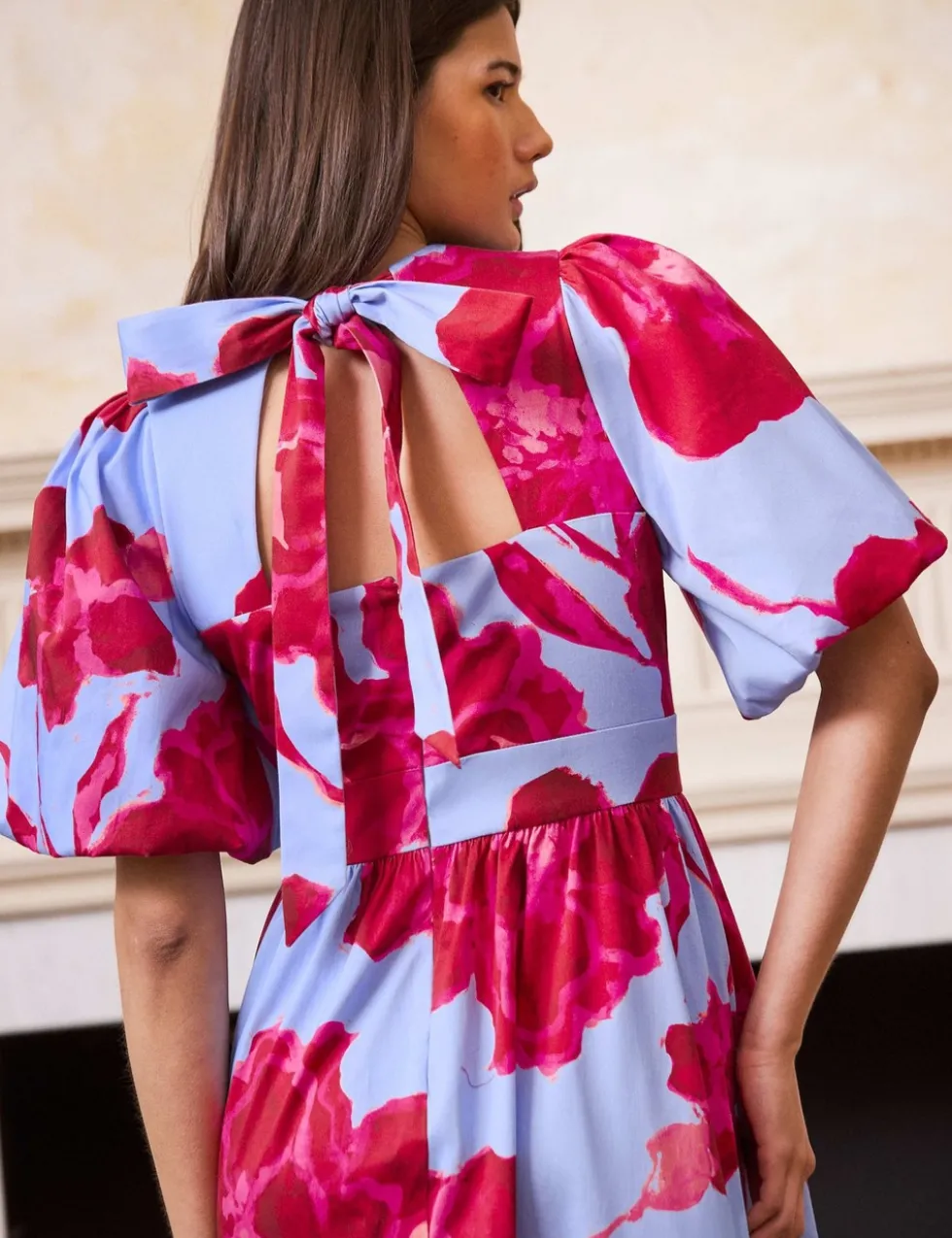 Cotton Rich Floral Midaxi Waisted Dress