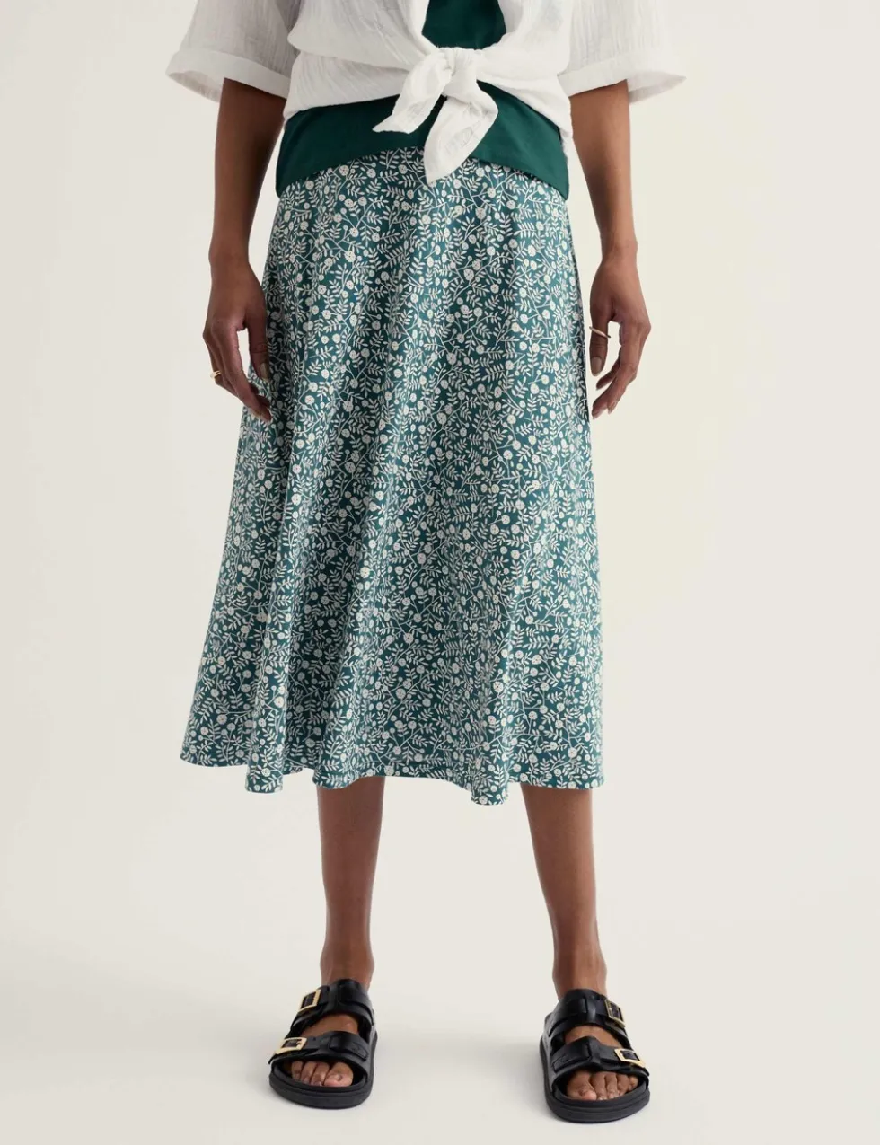 Cotton Rich Floral Midi A-Line Skirt