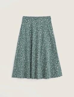 Cotton Rich Floral Midi A-Line Skirt