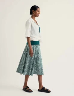 Cotton Rich Floral Midi A-Line Skirt