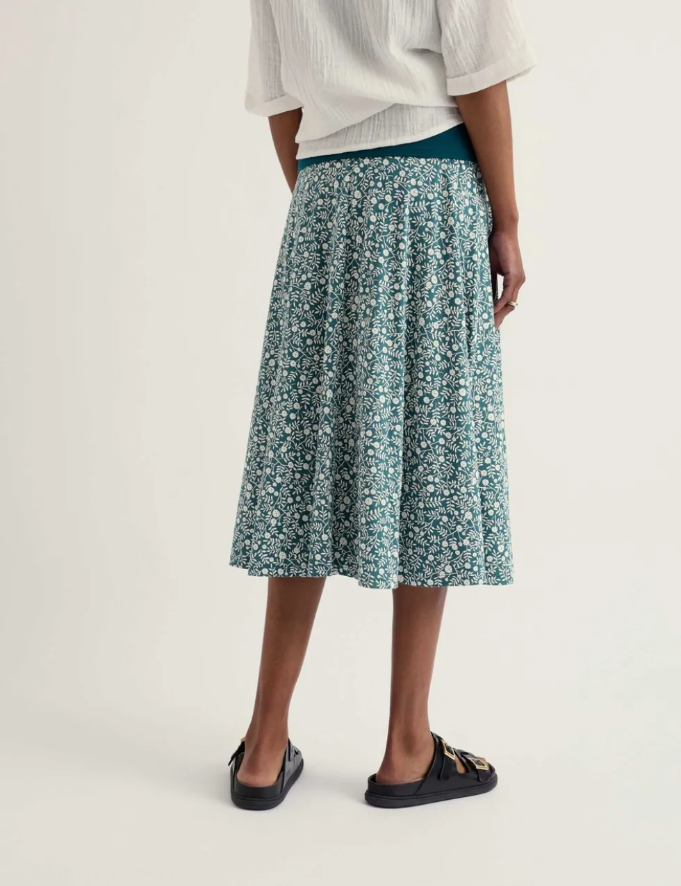 Cotton Rich Floral Midi A-Line Skirt
