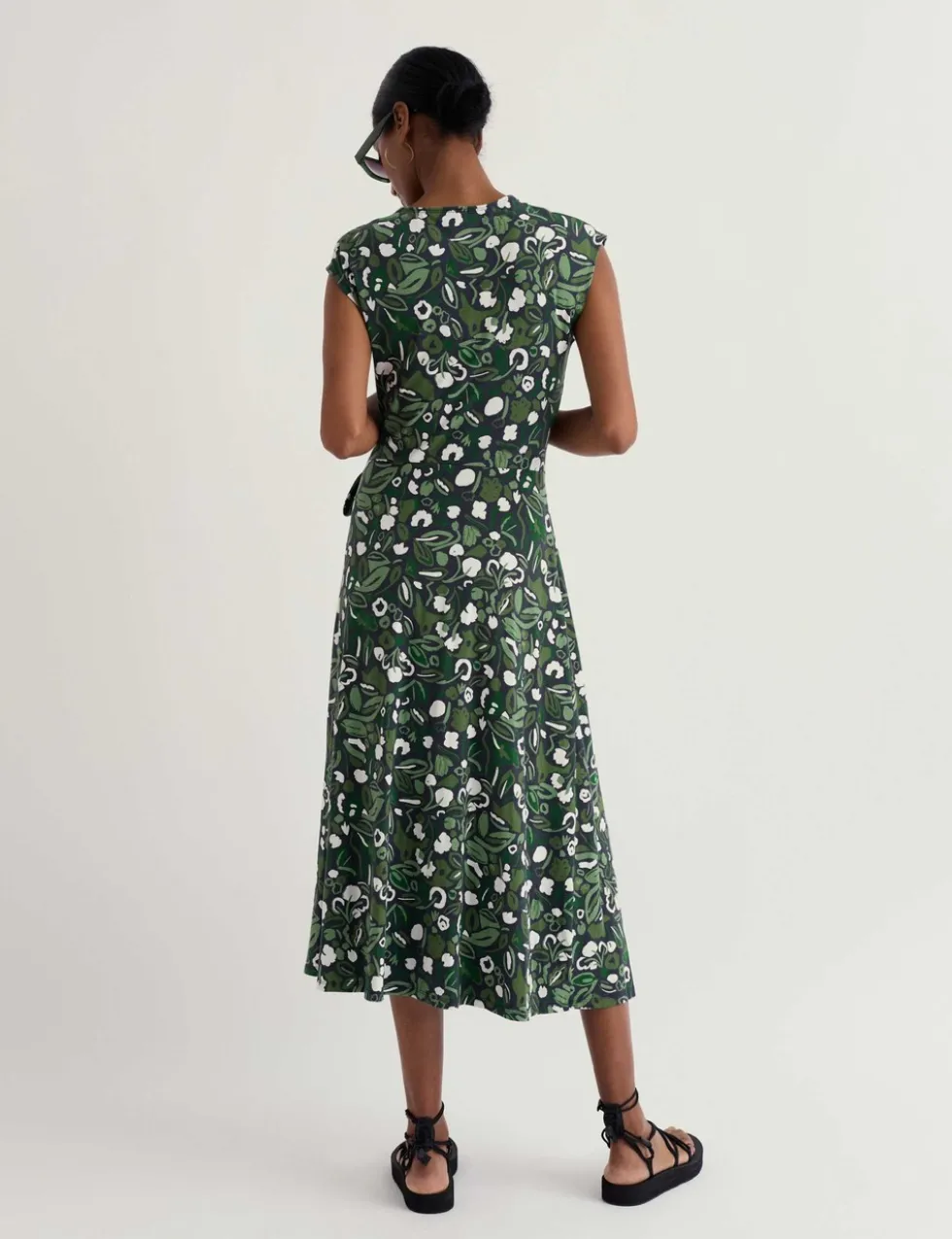 Cotton Rich Floral Midi Waisted Dress