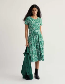 Cotton Rich Floral Midi Waisted Dress