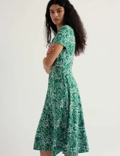 Cotton Rich Floral Midi Waisted Dress