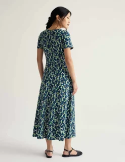 Cotton Rich Floral Midi Waisted Dress