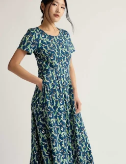 Cotton Rich Floral Midi Waisted Dress