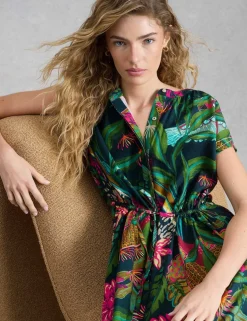 Cotton Rich Floral Midi Waisted Dress
