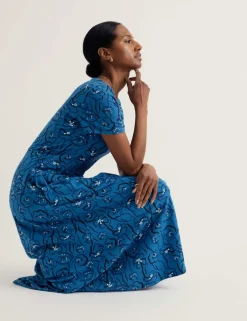 Cotton Rich Floral Midi Waisted Dress