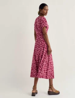 Cotton Rich Floral Midi Waisted Dress