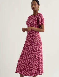 Cotton Rich Floral Midi Waisted Dress