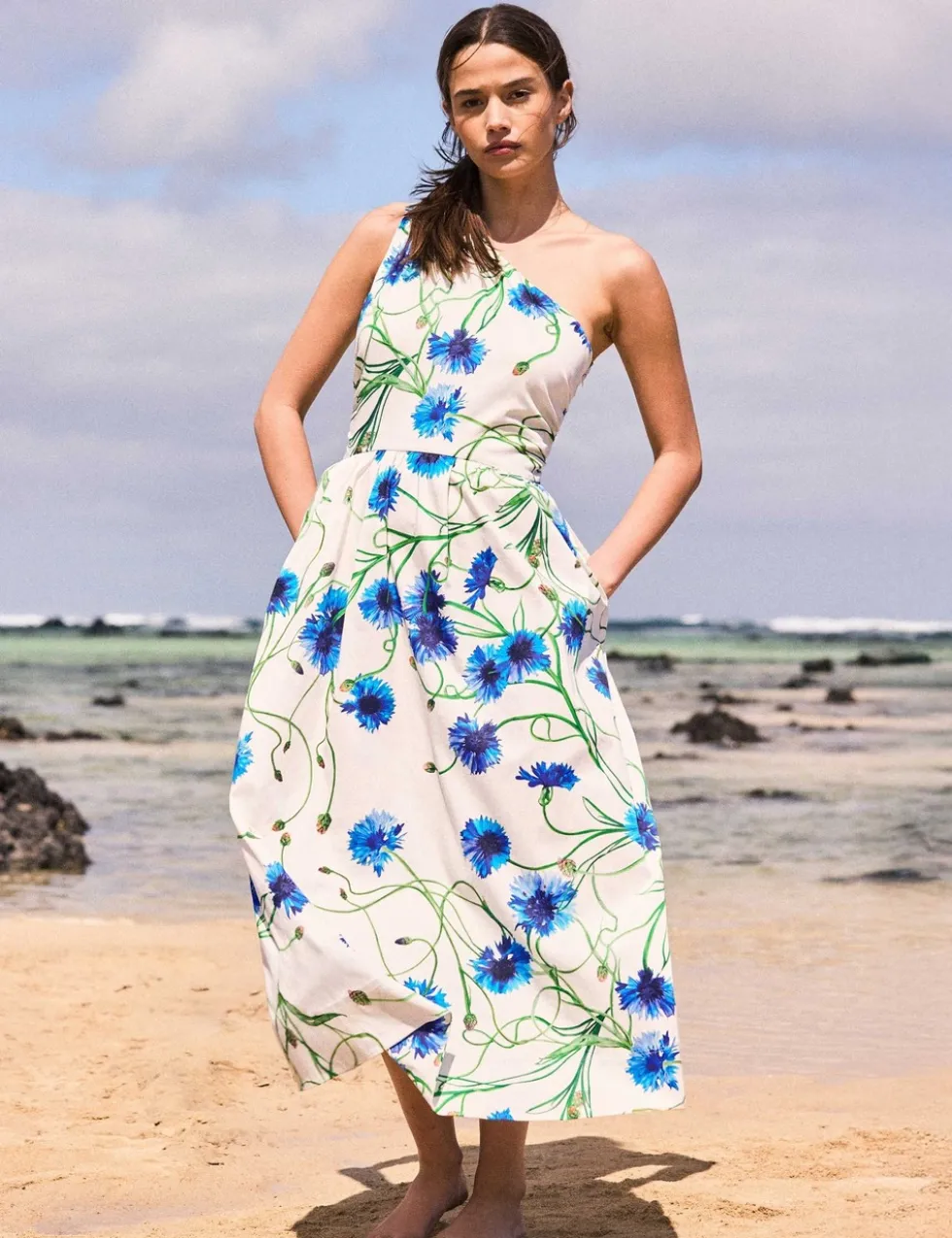 Cotton Rich Floral One Shoulder Maxi Dress