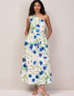 Cotton Rich Floral One Shoulder Maxi Dress