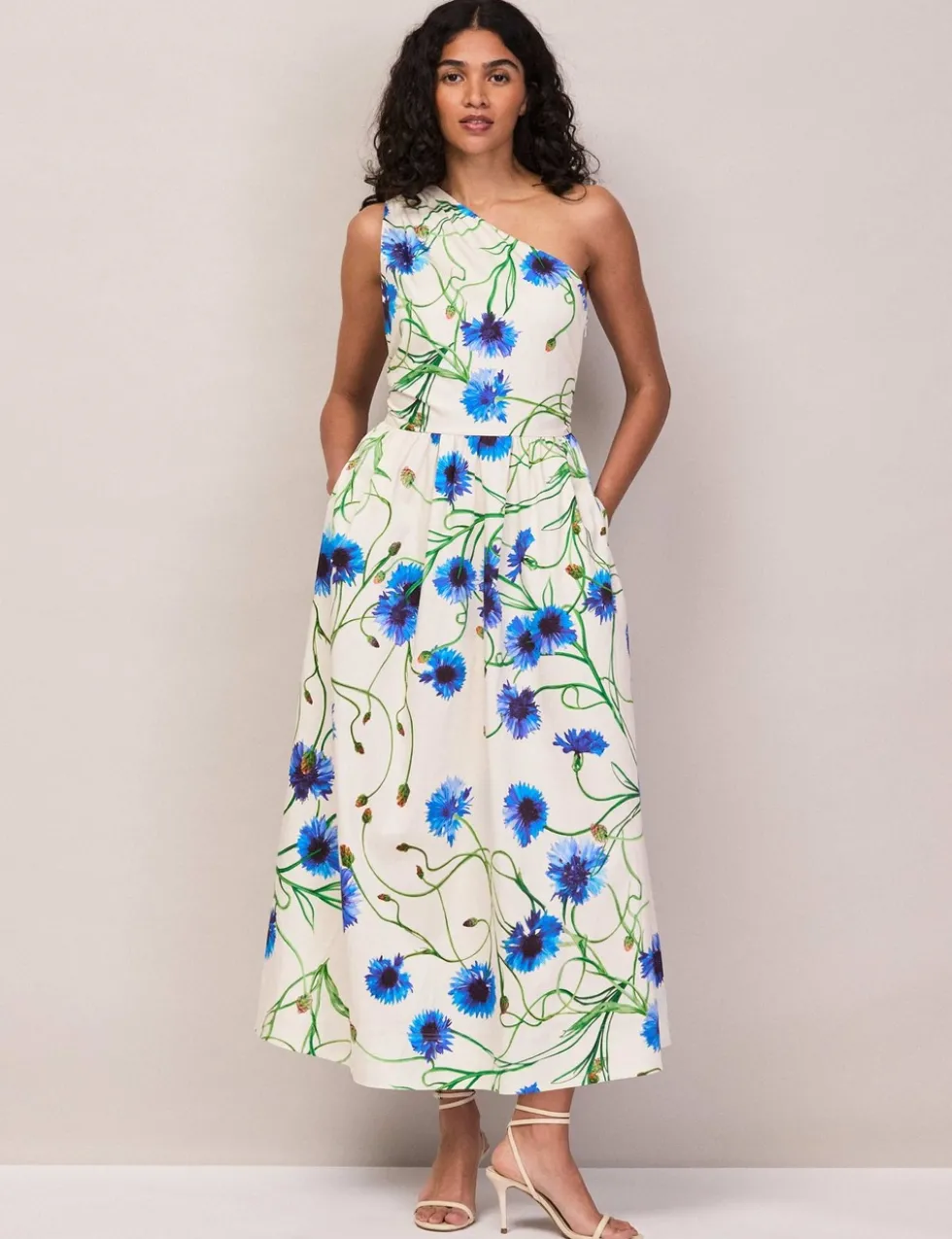 Cotton Rich Floral One Shoulder Maxi Dress
