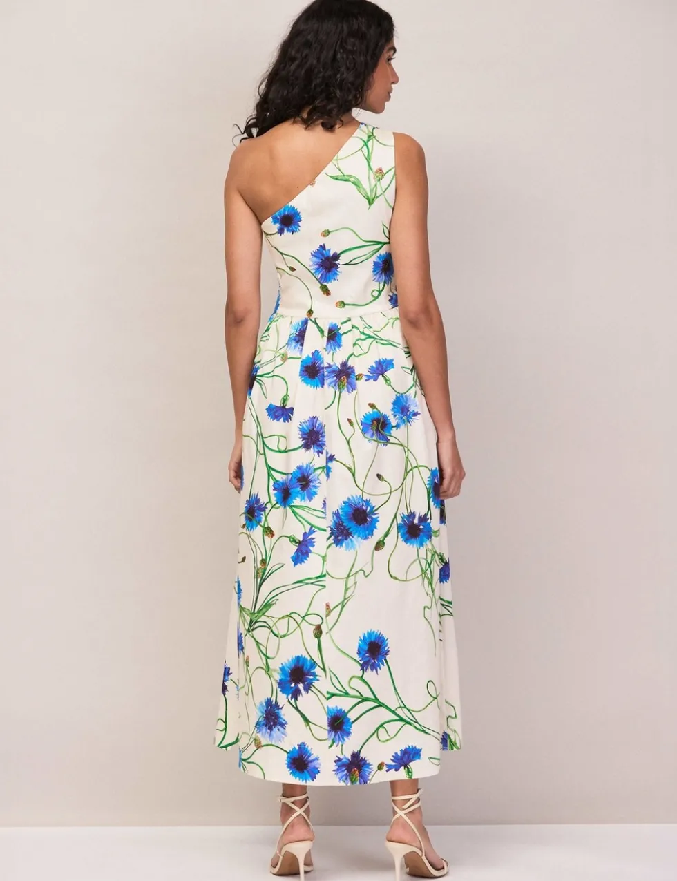 Cotton Rich Floral One Shoulder Maxi Dress