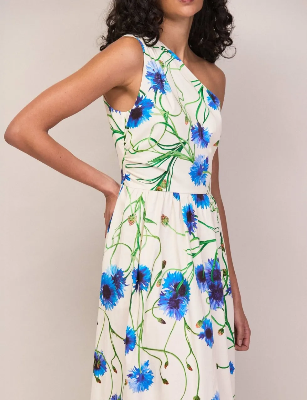 Cotton Rich Floral One Shoulder Maxi Dress
