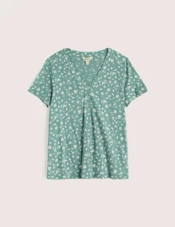 Cotton Rich Floral Pleat Detail Top