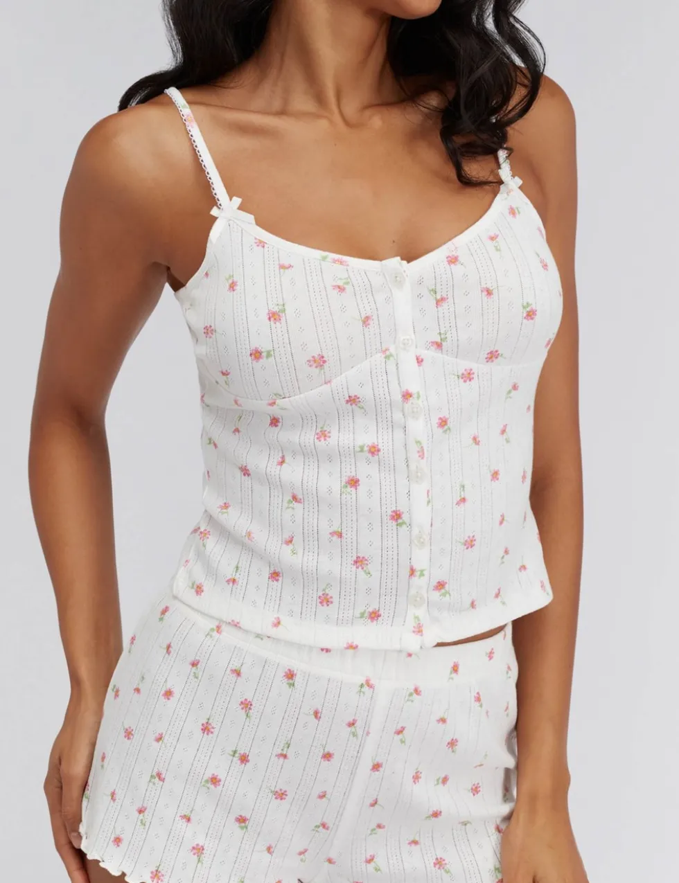 Cotton Rich Floral Pointelle Cami Shortie Set