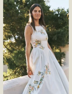Cotton Rich Floral Square Neck Midi Dress