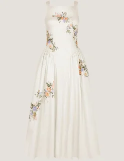 Cotton Rich Floral Square Neck Midi Dress