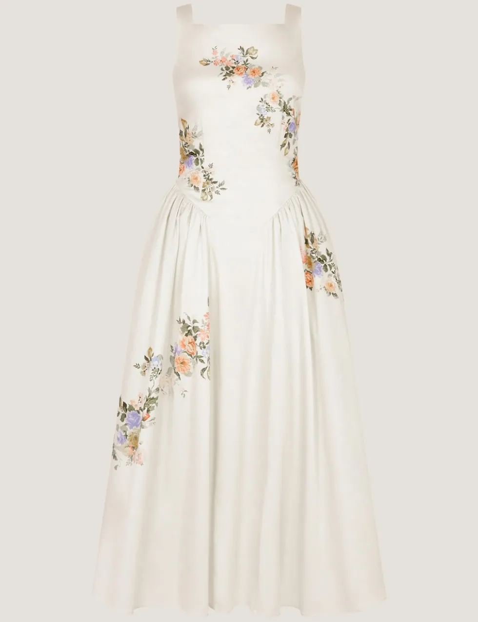 Cotton Rich Floral Square Neck Midi Dress