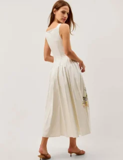 Cotton Rich Floral Square Neck Midi Dress