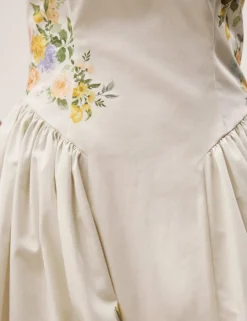 Cotton Rich Floral Square Neck Midi Dress