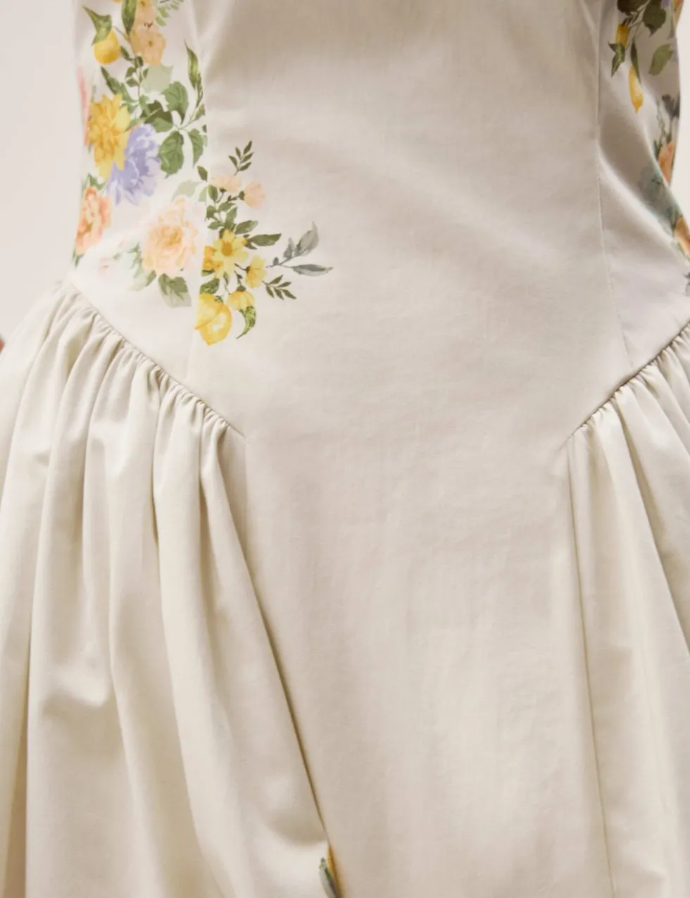 Cotton Rich Floral Square Neck Midi Dress