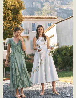 Cotton Rich Floral Square Neck Midi Dress