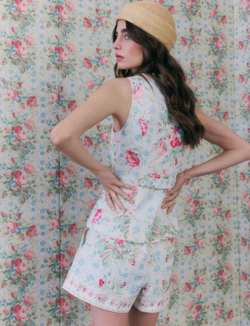 Cotton Rich Floral Square Neck Waistcoat
