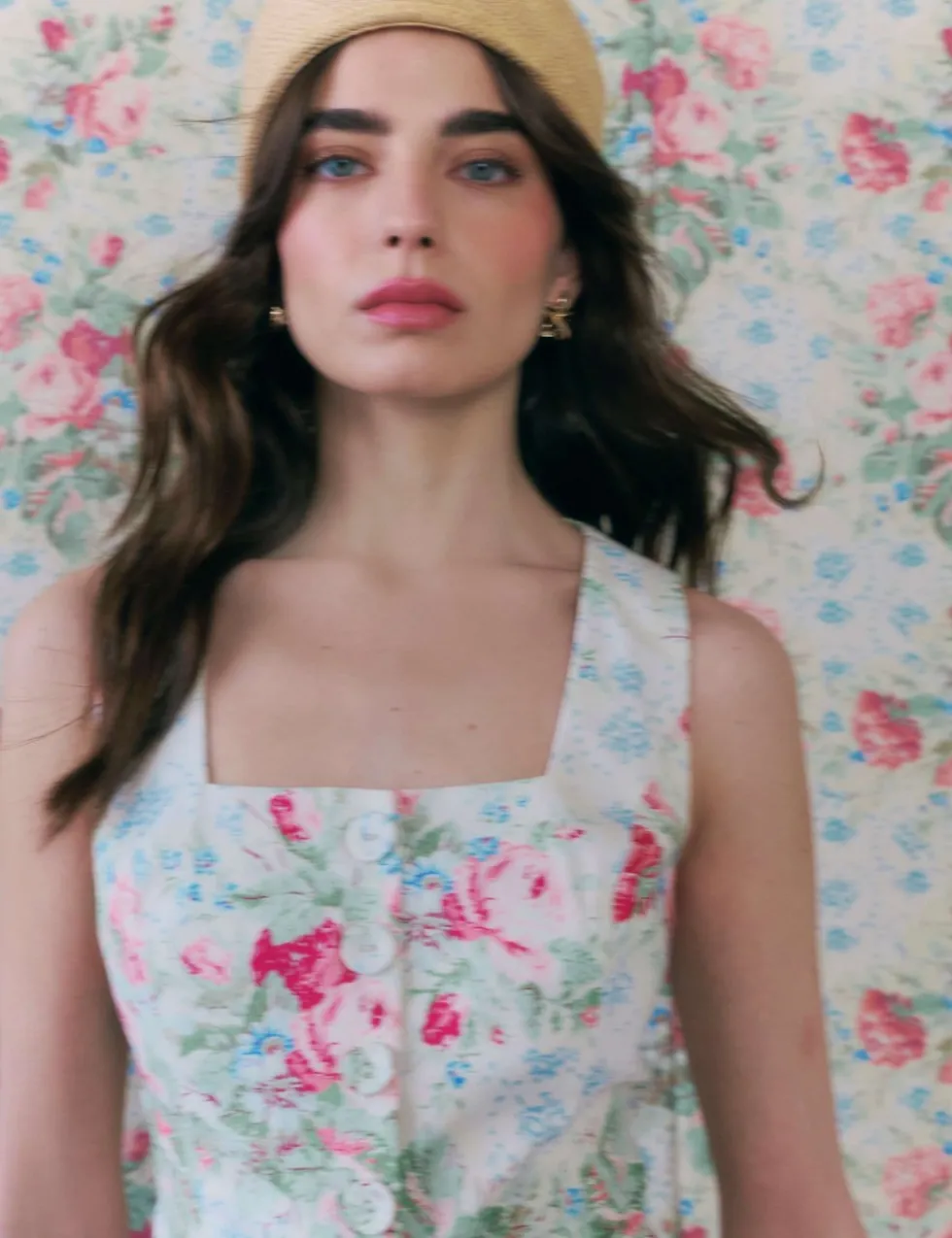 Cotton Rich Floral Square Neck Waistcoat