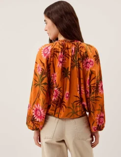 Cotton Rich Floral Tie Detail Blouse