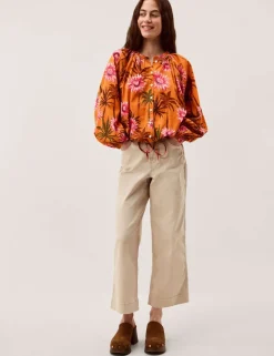 Cotton Rich Floral Tie Detail Blouse