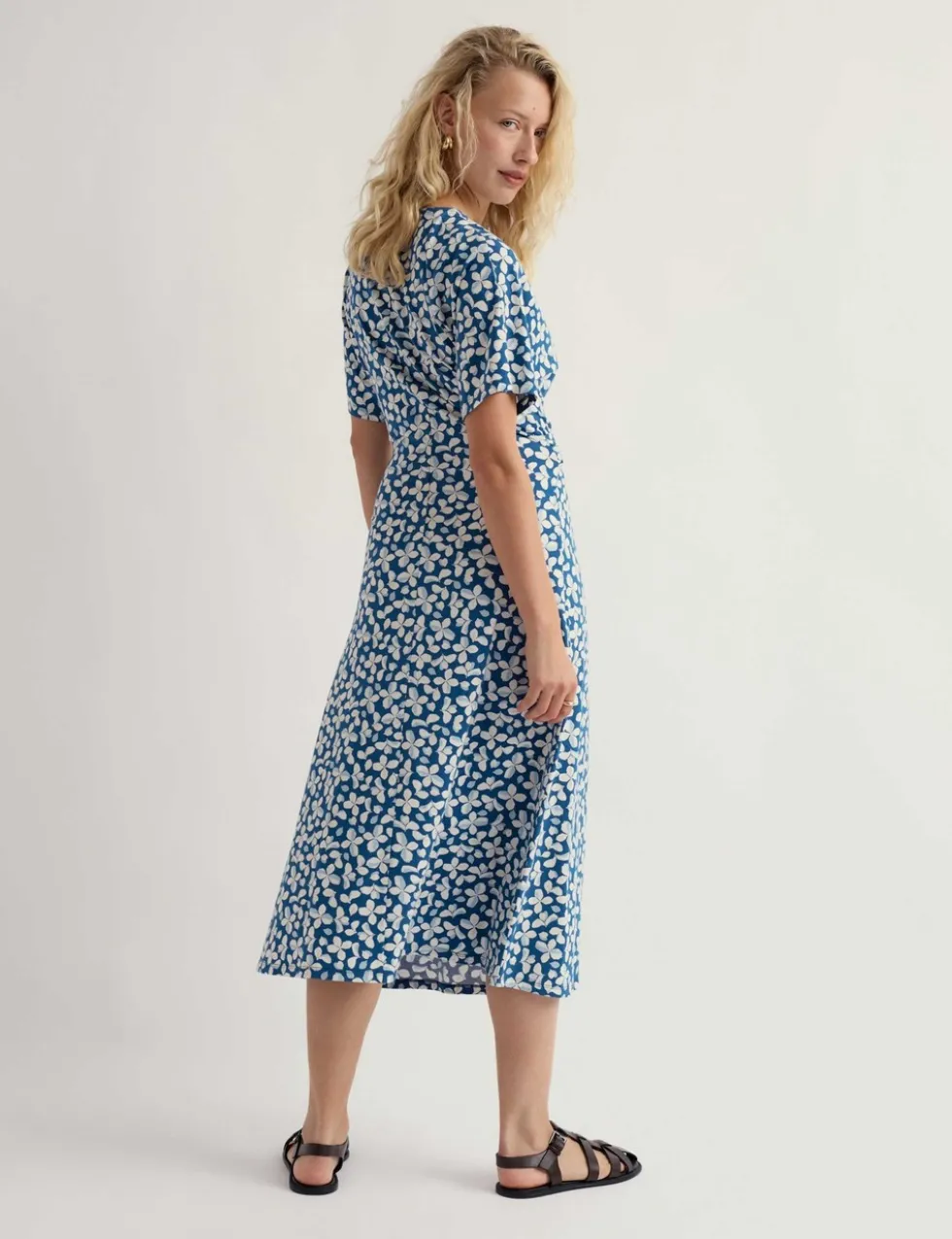 Cotton Rich Floral Twist Front Midi Tea Dress