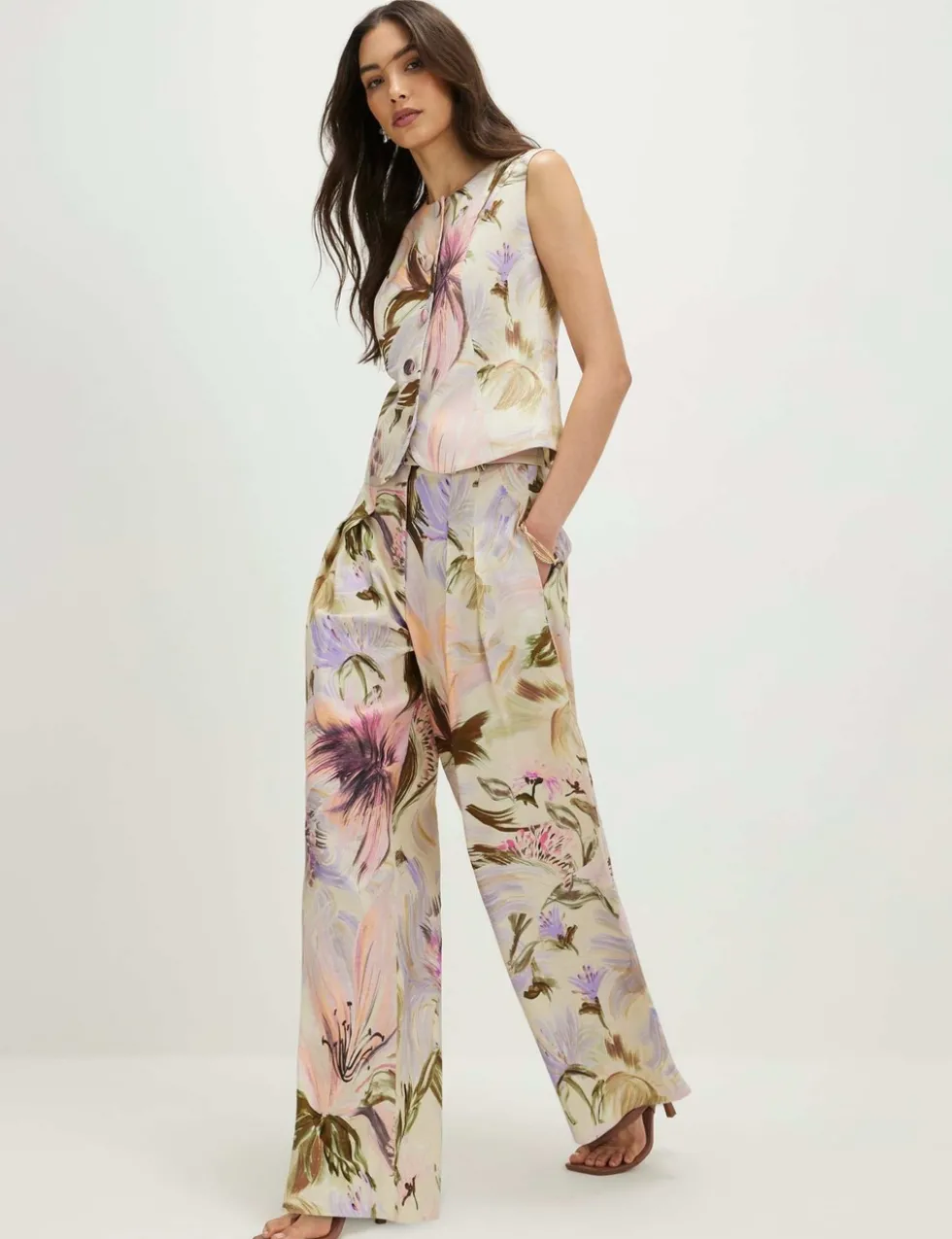 Cotton Rich Floral Wide Leg Trousers