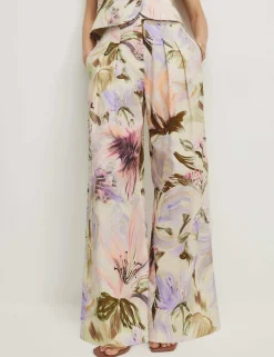 Cotton Rich Floral Wide Leg Trousers