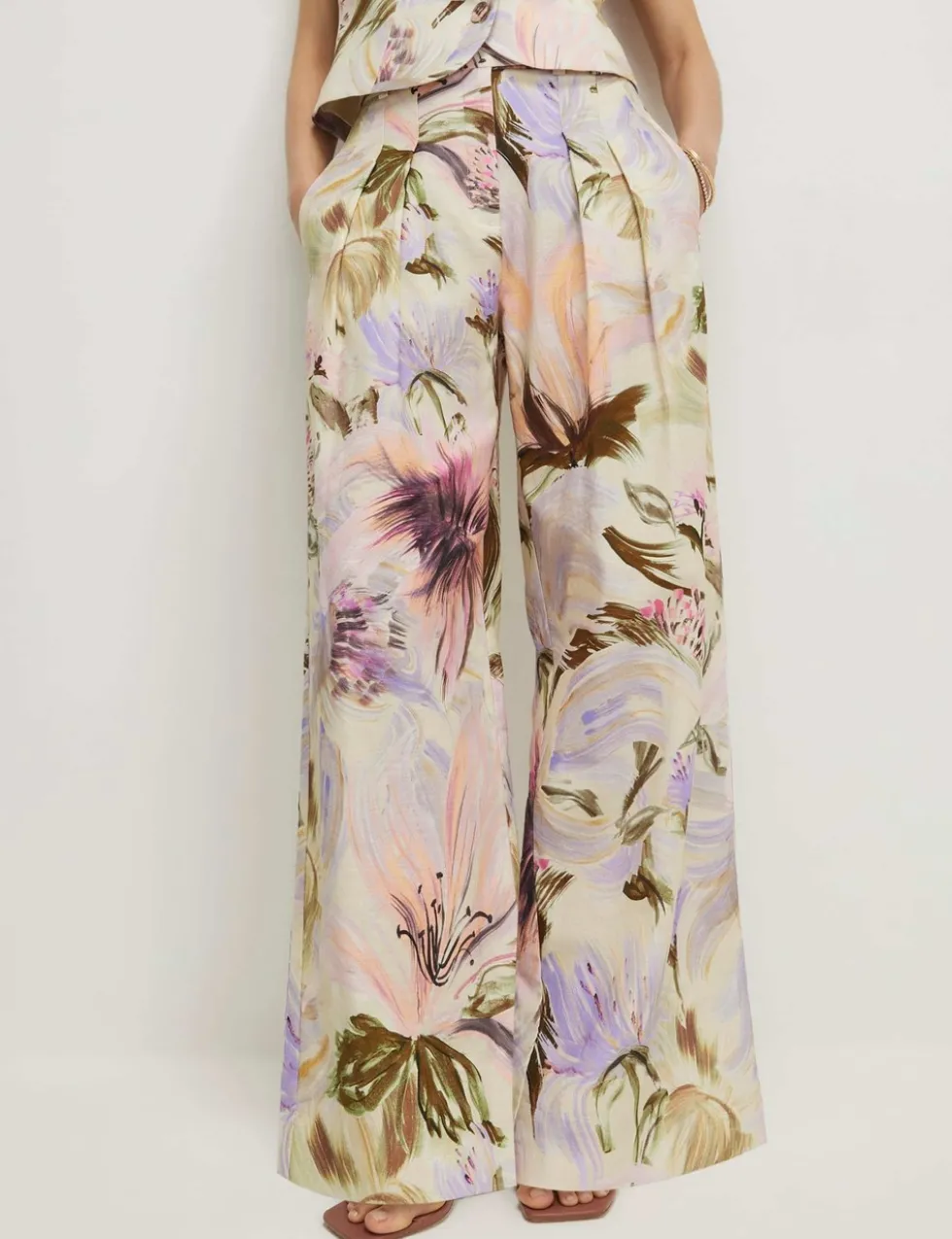 Cotton Rich Floral Wide Leg Trousers