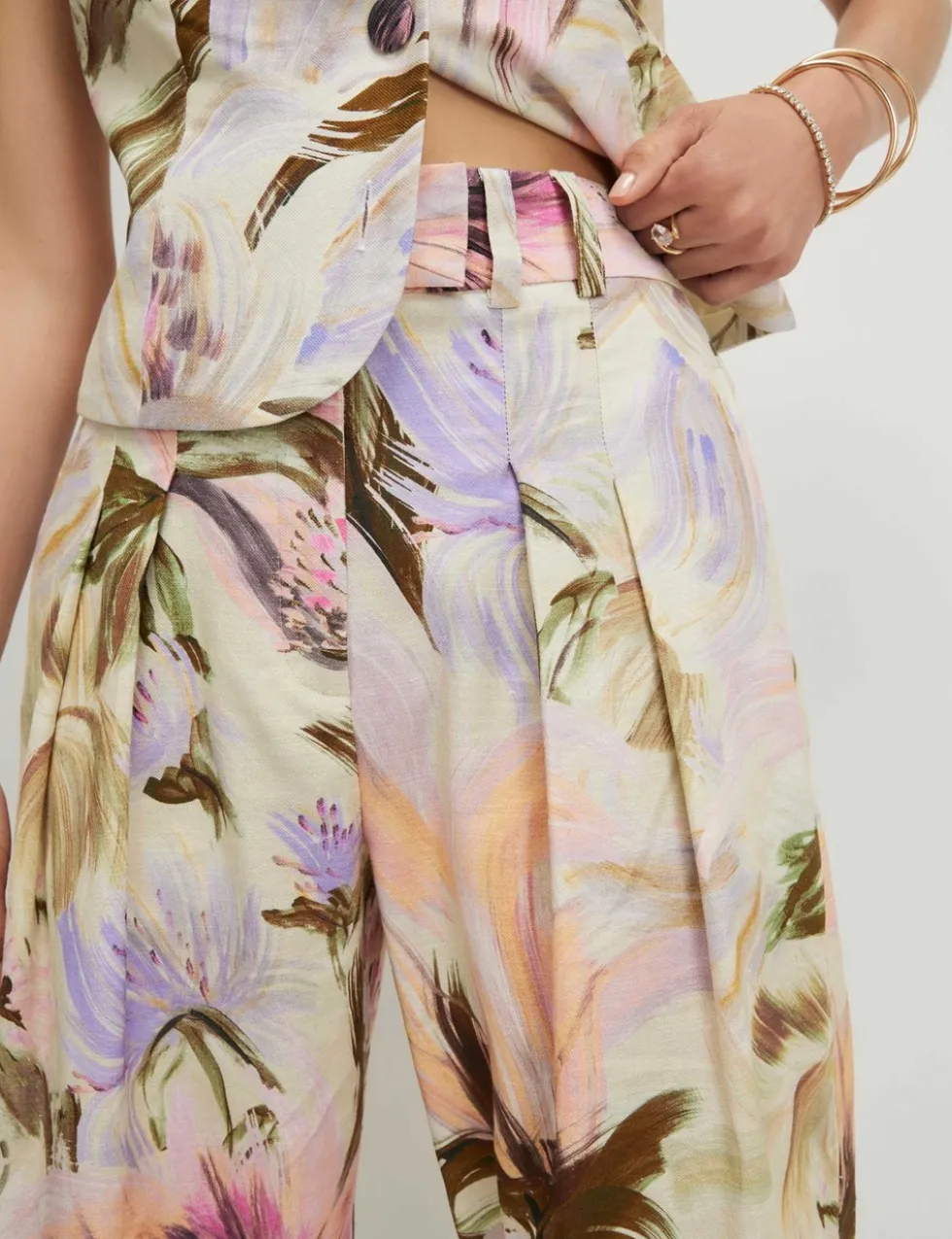 Cotton Rich Floral Wide Leg Trousers