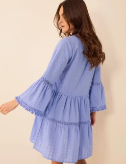 Cotton Rich Flute Sleeve Beach Dress