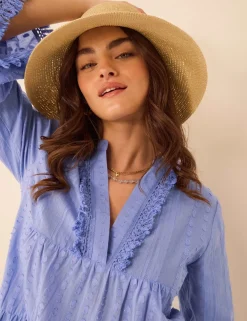 Cotton Rich Flute Sleeve Beach Dress