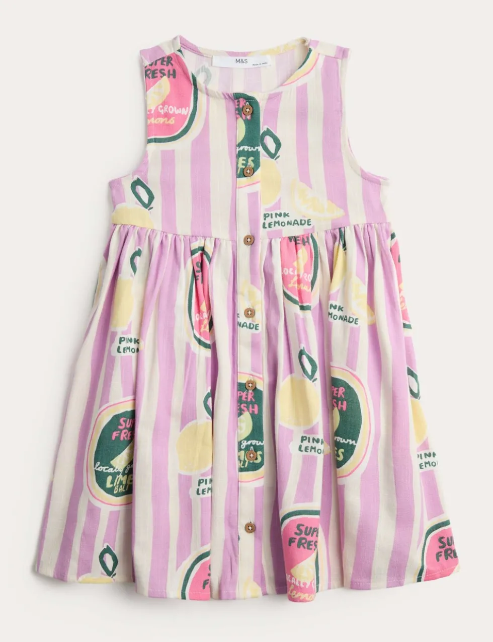 Cotton Rich Fruit Print Striped Woven Dress (2-10 Yrs)