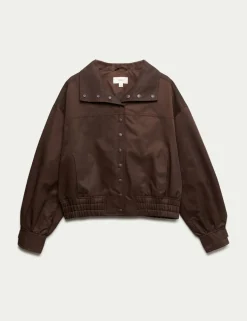 Cotton Rich Funnel Neck Bomber Jacket