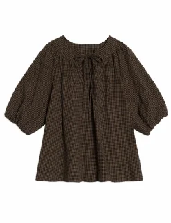 Cotton Rich Gingham Button Detail Top